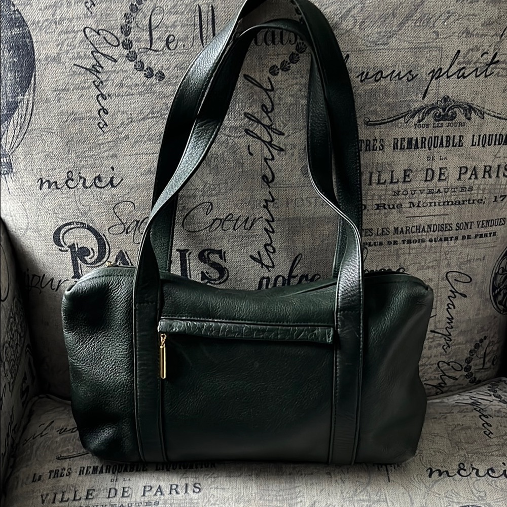 Elegant Dark forest Green Leather Tote Bag